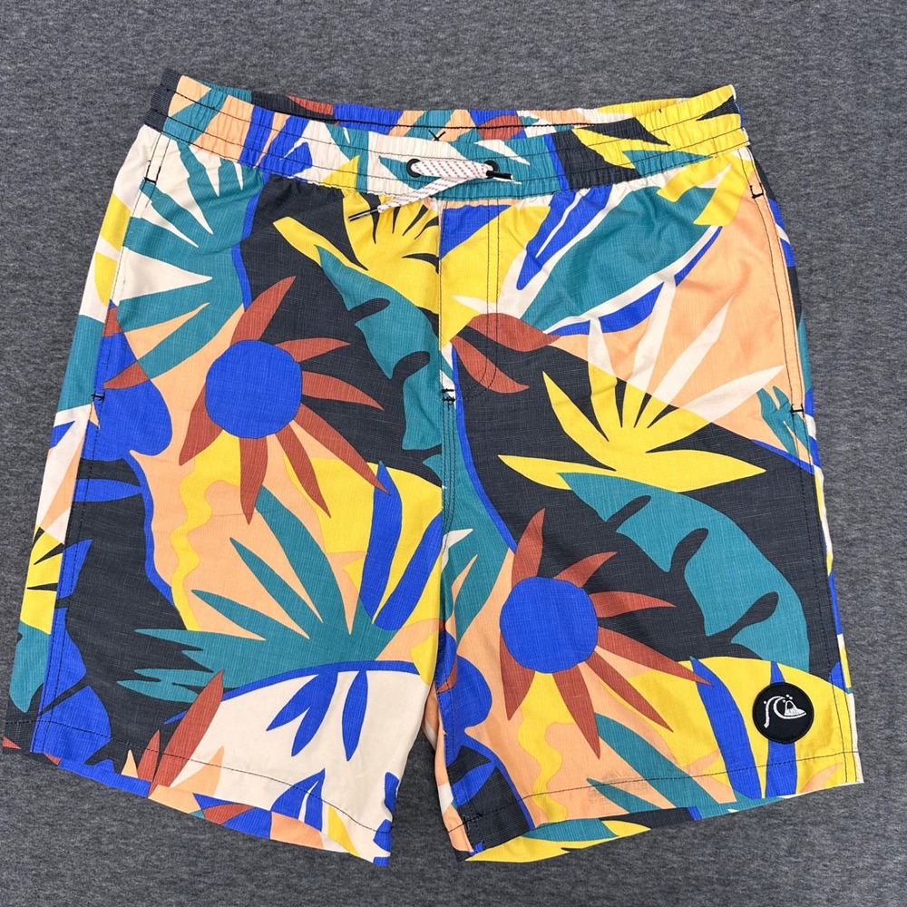 Quiksilver Swim Trunks Vibrant Colorful Tropical Palm Print Recycled Fabric XL